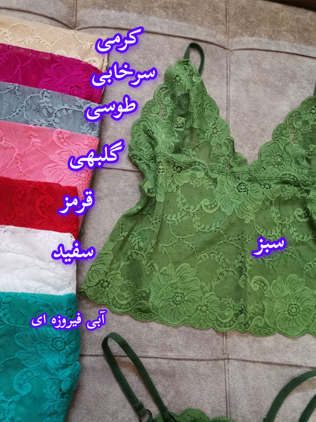 ست فانتزی 3تیکه زنانه گیپور دانتل مدل کراپ نیمتنه دو شورت - قواره دار فریسایز تا 46نرمال