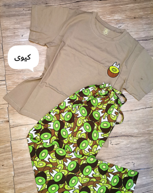 ست راحتی تیشرت باکسی و پیژامه کمرکش مدل میوهای پینترستی زنانه دخترانه فریسایز38 تا44