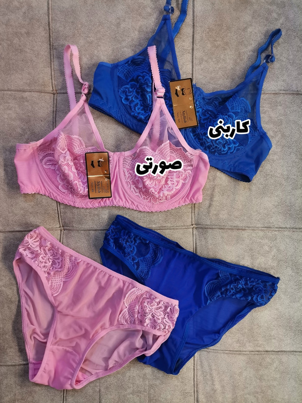 ست سوتین و شورت فنردار زنانه تور دانتلی مدل بالا شیشه ای سایزبندی 75-90