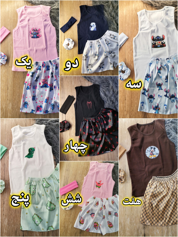 ست 4تکه استیکری تاپ کبریتی و شورتک ساتن و اسکرانچی و هدبند زنانه دخترانه فریسایز 36تا40